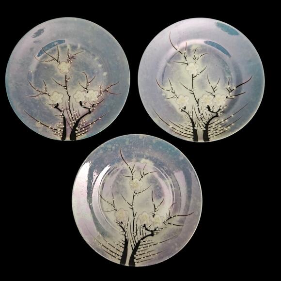 Vintage Japan Lusterware Plates Set of 3 Plum Blossom Iridescent 7" - Picture 5 of 6